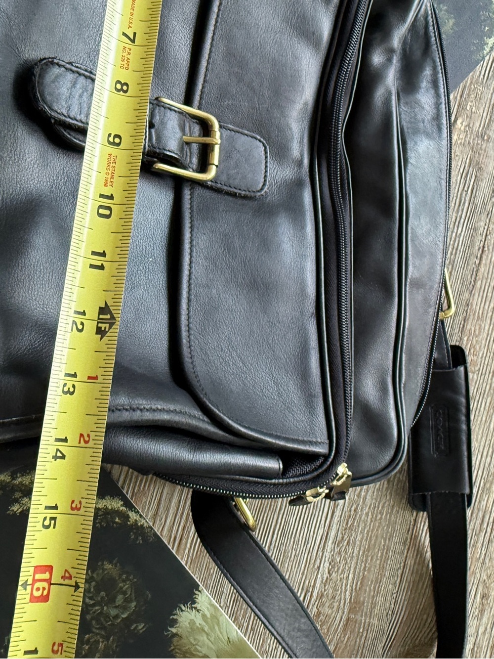 Coach Vintage black leather Briefcase Messenger brass with shoulder strap - Picture 13 of 16